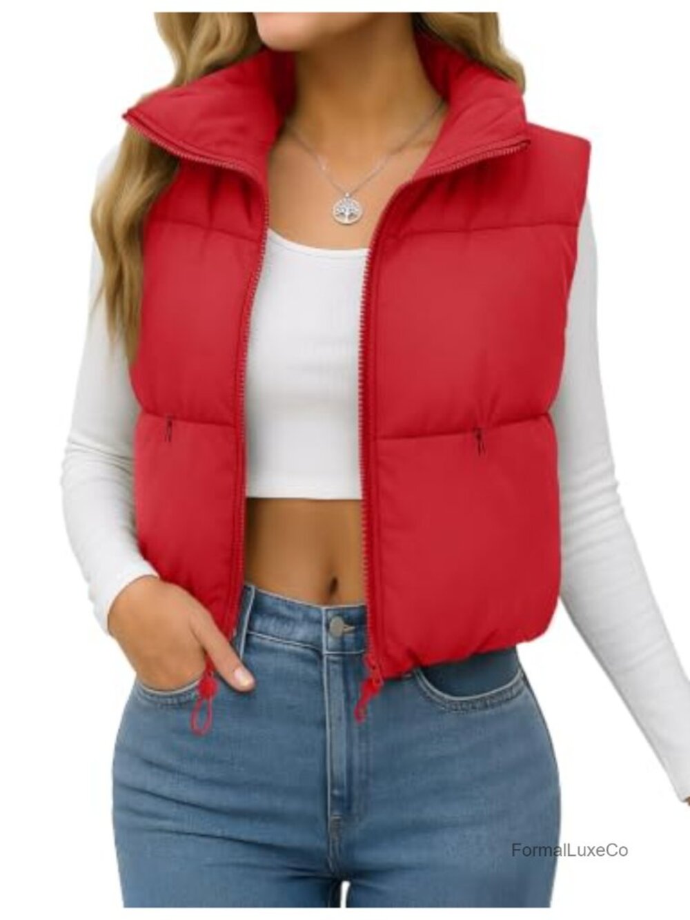 Women's Cropped Puffer Vest Lightweight Padded Zip-Up Sleeveless Jacket